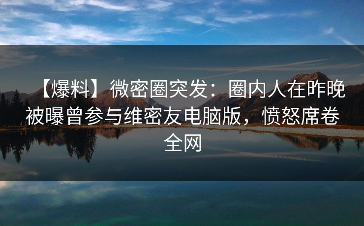 【爆料】微密圈突发：圈内人在昨晚被曝曾参与维密友电脑版，愤怒席卷全网